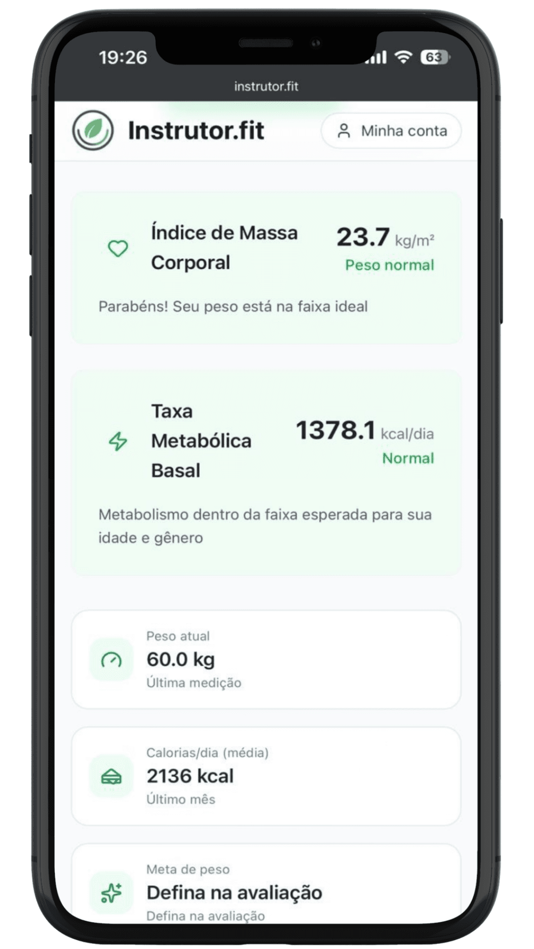 Conversa principal no Instrutor Fit